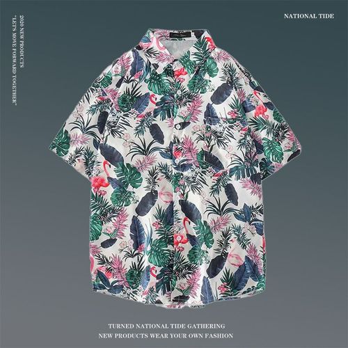 Japonais Ins Style Été Chemise A Fleurs A Manches Courtes Hommes Et Femmes Rétro Ruffian Beau Couple De Plage Hawaienne Chemise Ample
