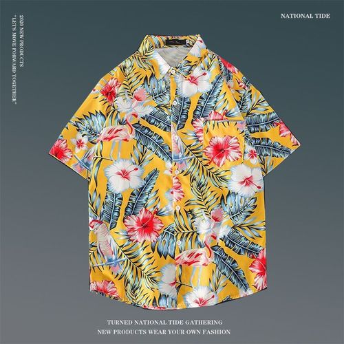 Japonais Ins Style Été Chemise A Fleurs A Manches Courtes Hommes Et Femmes Rétro Ruffian Beau Couple De Plage Hawaienne Chemise Ample