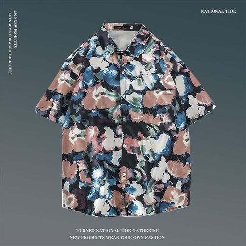 Japonais Ins Style Été Chemise A Fleurs A Manches Courtes Hommes Et Femmes Rétro Ruffian Beau Couple De Plage Hawaienne Chemise Ample