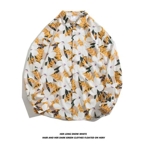 Style Rétro A Manches Longues Fleur Chemise Hommes Et Femmes Ruffian Belle Minorité Vent Paresseux Creme Solaire All-Match Couple Lâche Chemise Veste