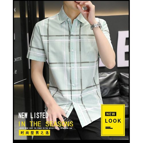 Chemise A Manches Courtes Pour Hommes D'été Style Coréen Mince A La Mode Belle Chemise Pour Hommes Rayé Décontracté Affaires Chemise A Manches Mi-Longues