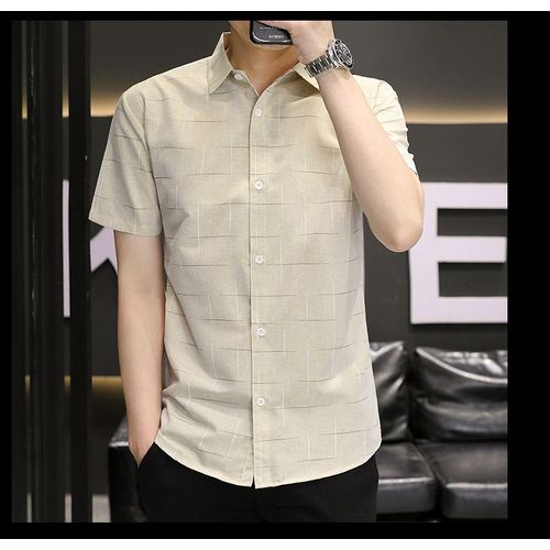 Chemise A Manches Courtes Pour Hommes D'été Style Coréen Mince A La Mode Belle Chemise Pour Hommes Rayé Décontracté Affaires Chemise A Manches Mi-Longues