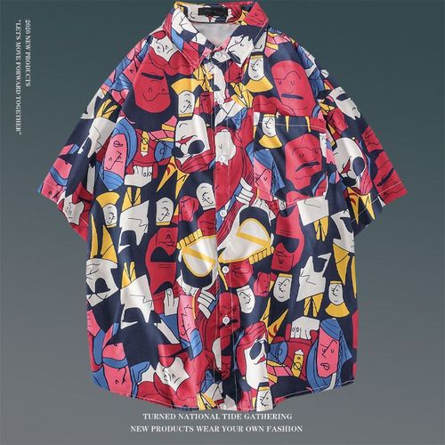 Été Vintage Floral Ample Chemise A Manches Courtes Mâle Ins Japonais Style Hawaien Couple Fleur Chemise De Plage