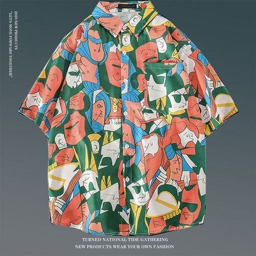 Été Vintage Floral Ample Chemise A Manches Courtes Mâle Ins Japonais Style Hawaien Couple Fleur Chemise De Plage