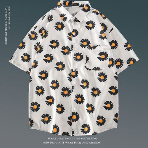 Été Vintage Floral Ample Chemise A Manches Courtes Mâle Ins Japonais Style Hawaien Couple Fleur Chemise De Plage