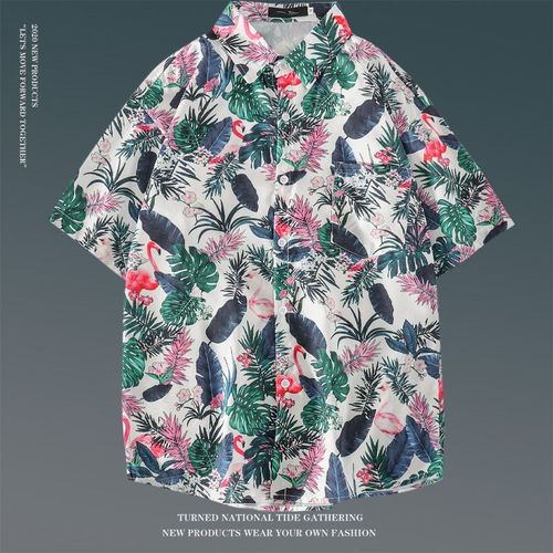 Été Vintage Floral Ample Chemise A Manches Courtes Mâle Ins Japonais Style Hawaien Couple Fleur Chemise De Plage