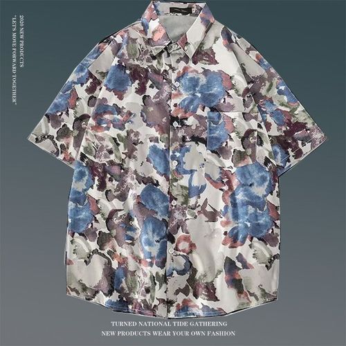 Été Vintage Floral Ample Chemise A Manches Courtes Mâle Ins Japonais Style Hawaien Couple Fleur Chemise De Plage