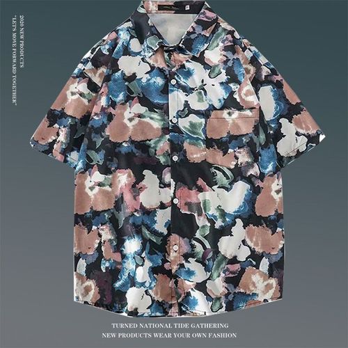 Été Vintage Floral Ample Chemise A Manches Courtes Mâle Ins Japonais Style Hawaien Couple Fleur Chemise De Plage