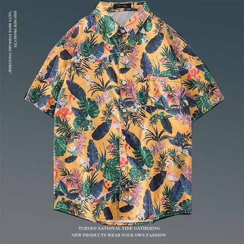 Été Vintage Floral Ample Chemise A Manches Courtes Mâle Ins Japonais Style Hawaien Couple Fleur Chemise De Plage