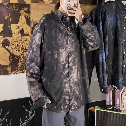 Chemise A Fleurs Japonaise Pour Hommes De Style Rétro Ample Chemise A Manches Longues All-Match Ruffian Beau Coréen A La Mode Casual Couple Veste