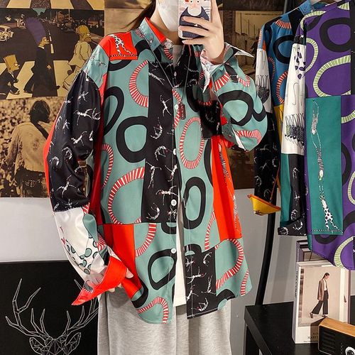 Chemise A Fleurs Japonaise Pour Hommes De Style Rétro Ample Chemise A Manches Longues All-Match Ruffian Beau Coréen A La Mode Casual Couple Veste