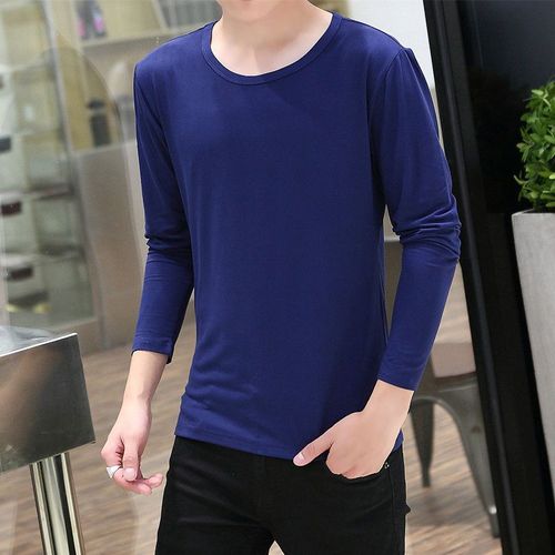 T-Shirt A Manches Longues Pour Hommes En Soie De Lait, Plus La Graisse, Plus La Taille Chemise A Fond Mince Automne Section Mince T-Shirt A Col En V A La Mode Couleur Unie