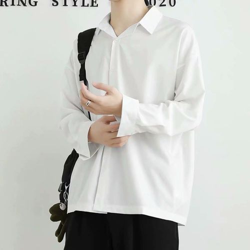 Tres Fée Chemise Mâle Ruffian Beau Noir Style Coréen Chemise A La Mode Manches Longues Lâche Décontracté Froid Tombant Chemise Pour Hommes