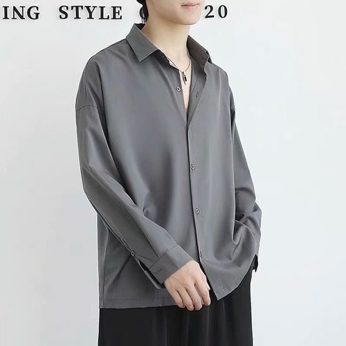 Tres Fée Chemise Mâle Ruffian Beau Noir Style Coréen Chemise A La Mode Manches Longues Lâche Décontracté Froid Tombant Chemise Pour Hommes