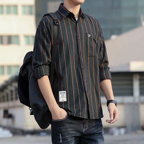Chemise Rayée Hommes Printemps Et Été A Manches Longues Mode Coréenne Chemise Hommes Marée Marque Chemise Décontractée Veste Hommes
