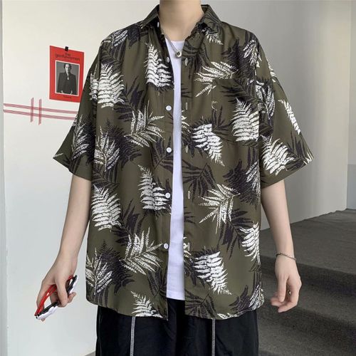 Style Rétro Ulzzang Chemise A Fleurs A Manches Courtes Mâle Style Harajuku Lâche Ins Chemise Plage Couple Protection Solaire Vetements Marée