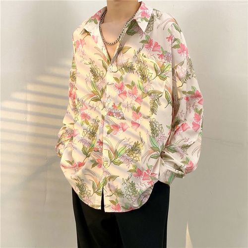 Style Vintage Chemise Vintage Hommes Drapé A Manches Longues Lâche Ruffian Beau Luxe Léger Tendance Int Chemise A Fleurs Rétro