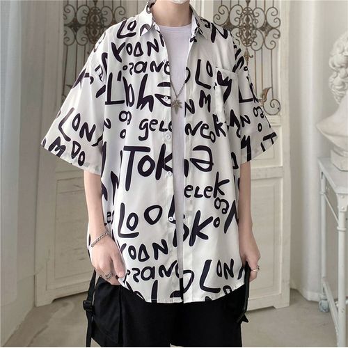 Été Japonais Style Demi-Manches Courtes Fleur Chemise Hommes Hawaien Lâche Ins Tendance Plage Bord De Mer Vacances Chemise