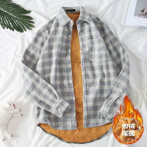 Chemise Chaude Pour Hommes Automne Et Hiver A Carreaux Plus Chemise Épaisse En Velours A Manches Longues Style Veste Décontractée Pour Jeunes
