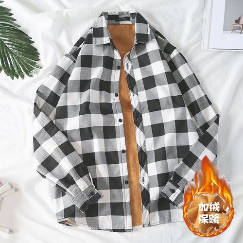 Chemise Chaude Pour Hommes Automne Et Hiver A Carreaux Plus Chemise Épaisse En Velours A Manches Longues Style Veste Décontractée Pour Jeunes