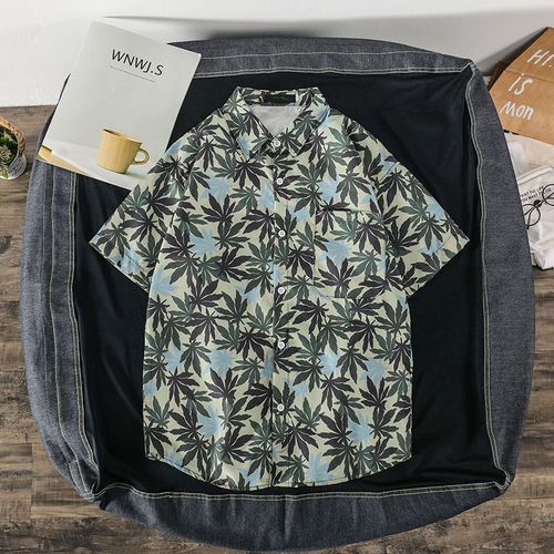 Chemise A Fleurs Chemise Blanche A Manches Courtes Pour Hommes Style Coréen A La Mode Beau Été Décontracté Section Mince Hawaien Ruffian Beau Demi-Manches Lâche