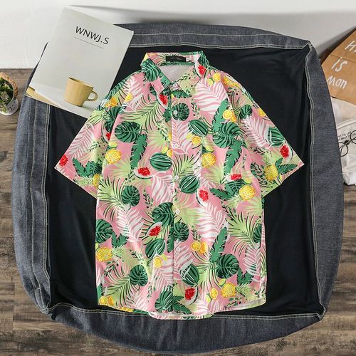 Chemise A Fleurs Chemise Blanche A Manches Courtes Pour Hommes Style Coréen A La Mode Beau Été Décontracté Section Mince Hawaien Ruffian Beau Demi-Manches Lâche