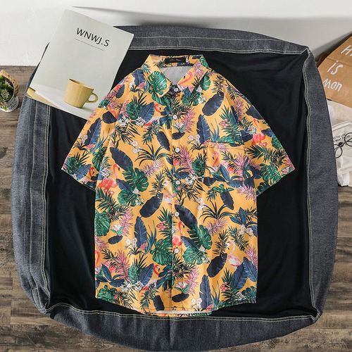 Chemise A Fleurs Chemise Blanche A Manches Courtes Pour Hommes Style Coréen A La Mode Beau Été Décontracté Section Mince Hawaien Ruffian Beau Demi-Manches Lâche
