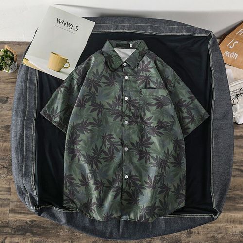 Chemise A Fleurs Chemise Blanche A Manches Courtes Pour Hommes Style Coréen A La Mode Beau Été Décontracté Section Mince Hawaien Ruffian Beau Demi-Manches Lâche