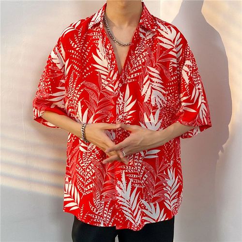 Chemise A Fleurs Hawaienne A Manches Courtes Pour Hommes De Style Haut De Gamme Beau Lâche All-Match Bord De Mer Doux Et Épicé Couple Chemise A Manches Cinq-Quarts