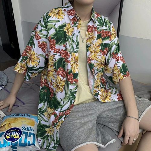 Chemise A Fleurs Hawaiennes Chemise Pour Hommes D'été Pour Hommes A Manches Courtes Saveur De Rétro Hommes Et Femmes En Coton Demi-Manches Lâches Quelques Hauts