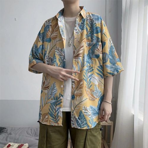 Chemise A Fleurs Hawaiennes Chemise Pour Hommes D'été Pour Hommes A Manches Courtes Saveur De Rétro Hommes Et Femmes En Coton Demi-Manches Lâches Quelques Hauts