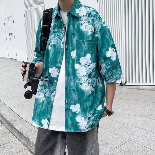 Klein Bleu Chemise A Manches Courtes Hommes Lâche Demi-Manches Été Ins Design Haut De Gamme A La Mode Sens Niche Ruffian Belle Chemise 12