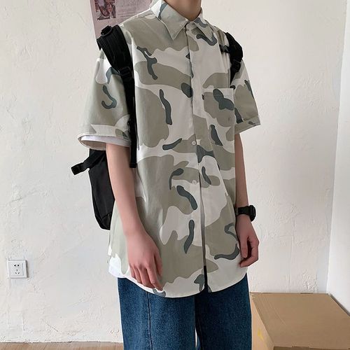 Chemise A Manches Courtes Japonaise D'été Chemise A Manches Mi-Longues Pour Hommes Style A La Mode Imprimé Chat Chemise Décontractée Ample Marée