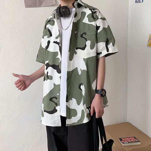 Chemise A Manches Courtes Japonaise D'été Chemise A Manches Mi-Longues Pour Hommes Style A La Mode Imprimé Chat Chemise Décontractée Ample Marée