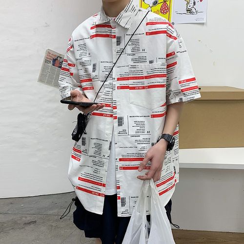 Chemise A Manches Courtes Japonaise D'été Chemise A Manches Mi-Longues Pour Hommes Style A La Mode Imprimé Chat Chemise Décontractée Ample Marée