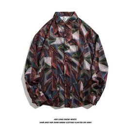 Style Vintage Peinture A L'huile Fleur Chemise Hommes Et Femmes Style Rétro Ruffian Beau Lâche All-Match Couple Chemise A Manches Longues Veste