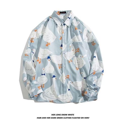 Style Vintage Peinture A L'huile Fleur Chemise Hommes Et Femmes Style Rétro Ruffian Beau Lâche All-Match Couple Chemise A Manches Longues Veste