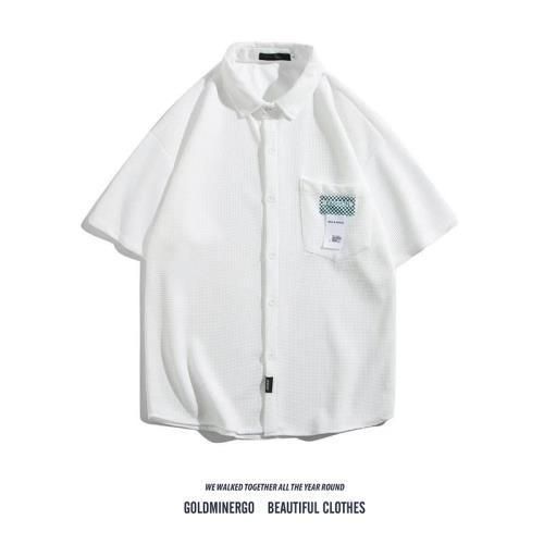 Été Nouveau Japonais Rétro Gaufré A Manches Courtes Chemise Hommes A La Mode Marque Lâche Décontracté Paresseux Couple Demi-Chemise A Manches