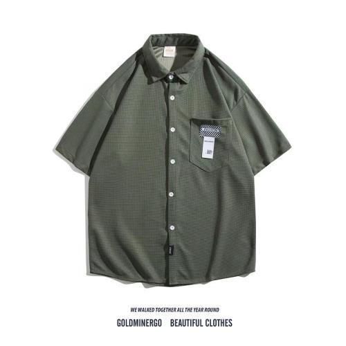 Été Nouveau Japonais Rétro Gaufré A Manches Courtes Chemise Hommes A La Mode Marque Lâche Décontracté Paresseux Couple Demi-Chemise A Manches
