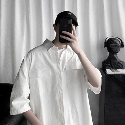 Chemise D'été Pour Hommes A Manches Courtes De Style Coréen A La Mode Belle Chemise D'outillage Pour Hommes De Style Hongkongais Ruffian Beau Décontracté Tout-Match Tops
