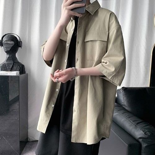 Chemise D'été Pour Hommes A Manches Courtes De Style Coréen A La Mode Belle Chemise D'outillage Pour Hommes De Style Hongkongais Ruffian Beau Décontracté Tout-Match Tops
