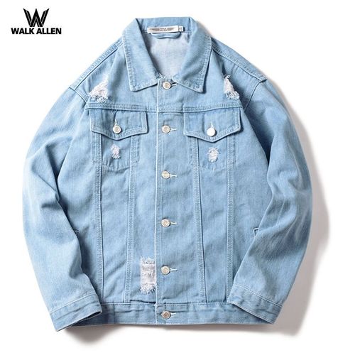 Veste En Jean Printemps Pour Hommes Avec Trous Style Coréen Tendance Beau Couple Veste Style Japonais Denim Lâche
