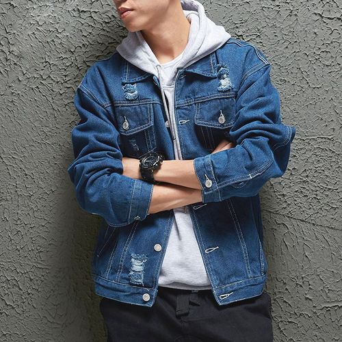 Veste En Jean Printemps Pour Hommes Avec Trous Style Coréen Tendance Beau Couple Veste Style Japonais Denim Lâche