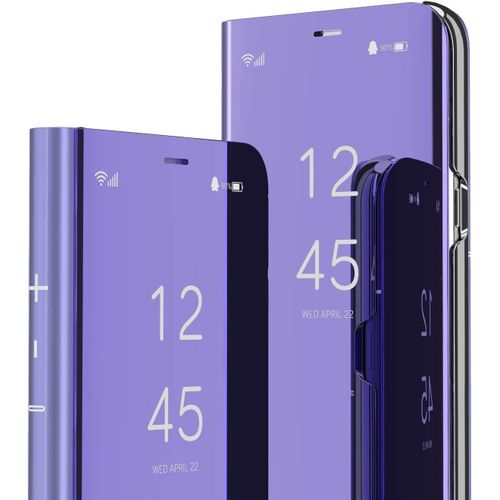 Coque Huawei P Smart 2021,Huawei P Smart 2021 Coque Clear View Etui Miroir Mirror Makeup Etui Cuir Housse Coque Couverture Avec Fonction Stand Pour Huawei P Smart 2021,Mirror Pu Purple