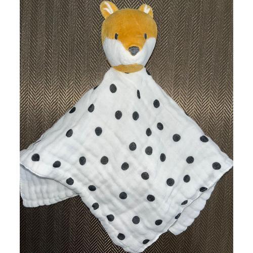 Doudou Renard Orchestra Blanc Pois Noirs Lange Coton Jouet Bébé Cuddle Baby