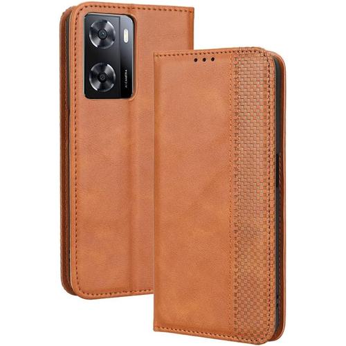 Coque Pour Oppo A57 4g Etui, Housse Premium Pu/Tpu Portefeuille Protection Case Ave Magnétique Carte Fentes Stand Fonction . Marron