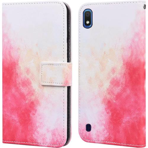 Coque Samsung Galaxy A10 Dégradé Multicolore Housse Étui Cuir Portefeuille Flip Cover Wallet Case Avec Fonction Stand Et Fentes De Carte Rabat Magnétique.Sakura Rose