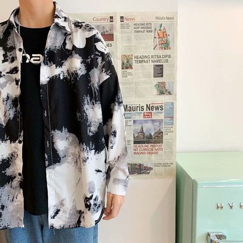 Style Ruffian Beau Tie-Dye A La Mode Chemise A Manches Longues Lâche Garçons Ins Chemise De Marque A La Mode Printemps Et Automne Version Coréenne Manteau Mince