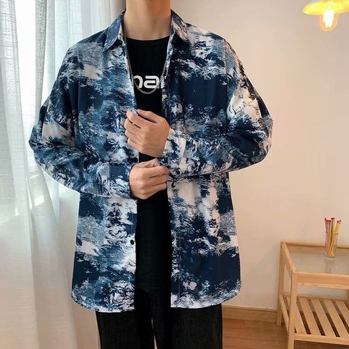 Style Ruffian Beau Tie-Dye A La Mode Chemise A Manches Longues Lâche Garçons Ins Chemise De Marque A La Mode Printemps Et Automne Version Coréenne Manteau Mince
