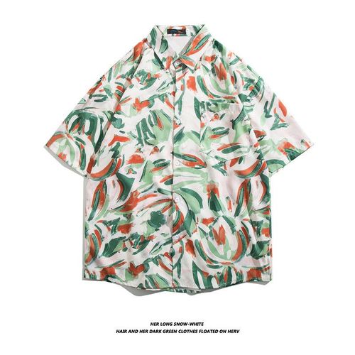 Style Vintage Ruffian Belle Fleur Chemise Hommes Et Femmes Rétro All-Match Veste Hawaienne Lâche Couple Chemise A Manches Courtes